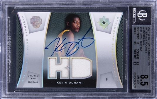 2007-08 Upper Deck Ultimate Collection "Ultimate Rookie Materials" #KD Kevin Durant Signed Jersey Rookie Card - BGS NM-MT+ 8.5/BGS 10